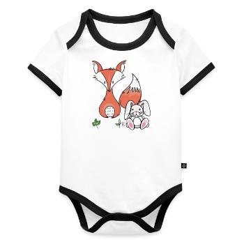 Fuchs und Hase - Baby Bio-Kurzarm-Kontrastbody - Weiß/Schwarz  - Vorne