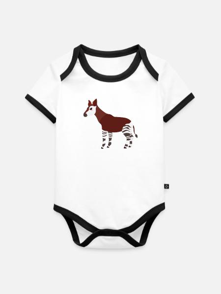Okapi - Baby Bio-Kurzarm-Kontrastbody - Weiß/Schwarz
