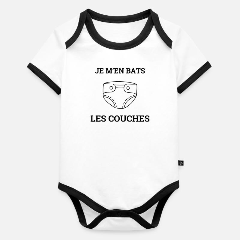 Je m'en bats les couches - Body Bébé bio contrasté manches courtes - blanc/noir 