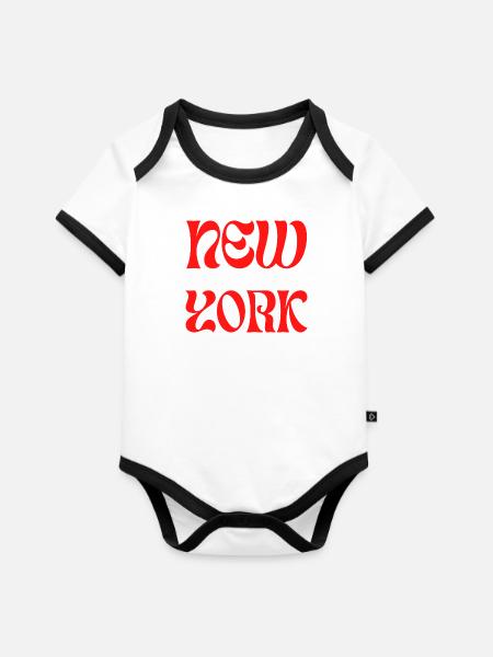 NEW YORK - Baby Bio-Kurzarm-Kontrastbody - Weiß/Schwarz 