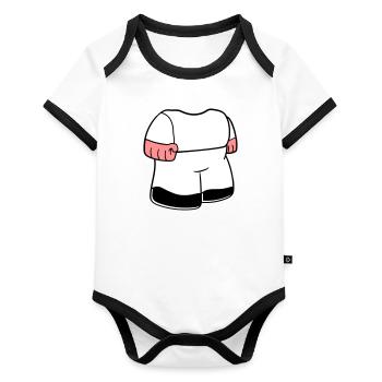 Corps nain petit visage tête comique drôle - Body Bébé bio contrasté manches courtes - blanc/noir  - Devant
