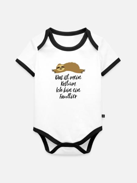 Faultier Kostüm - Baby Bio-Kurzarm-Kontrastbody - Weiß/Schwarz