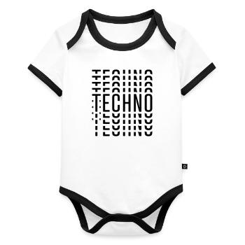 TECHNO TECHNO TECHNO - Baby Bio-Kurzarm-Kontrastbody - Weiß/Schwarz  - Vorne