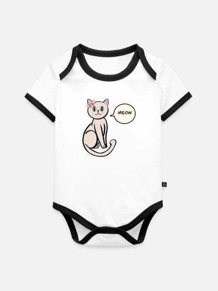 Liebe Katze - Baby Bio-Kurzarm-Kontrastbody - Weiß/Schwarz 