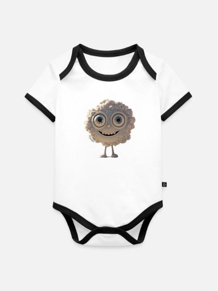 Flauschig glücklicher Wolken-Avatar - Baby Bio-Kurzarm-Kontrastbody - Weiß/Schwarz