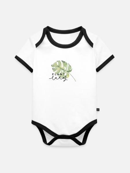 Plant Lady - Baby Bio-Kurzarm-Kontrastbody - Weiß/Schwarz