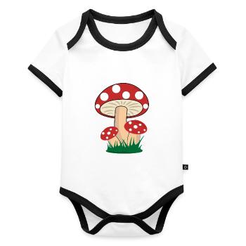 Champignons cueillette de cèpes - Body Bébé bio contrasté manches courtes - blanc/noir  - Devant