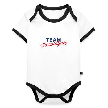 Team chocolatine - Body Bébé bio contrasté manches courtes - blanc/noir  - Devant