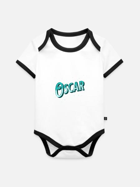 Oscar Namen personalisiert - Baby Bio-Kurzarm-Kontrastbody - Weiß/Schwarz