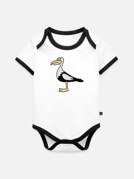 Möwe niedlich süße Tiermotive - Baby Bio-Kurzarm-Kontrastbody - Weiß/Schwarz