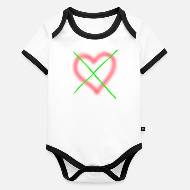 Herz durchgestrichen - Baby Bio-Kurzarm-Kontrastbody - Weiß/Schwarz 