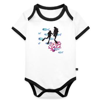 Diver Flagge Tauchen Unter Wasser Geschenk T-Shirt - Baby Bio-Kurzarm-Kontrastbody - Weiß/Schwarz  - Vorne