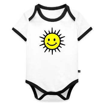 Soleil Joie Été - Body Bébé bio contrasté manches courtes - blanc/noir  - Devant