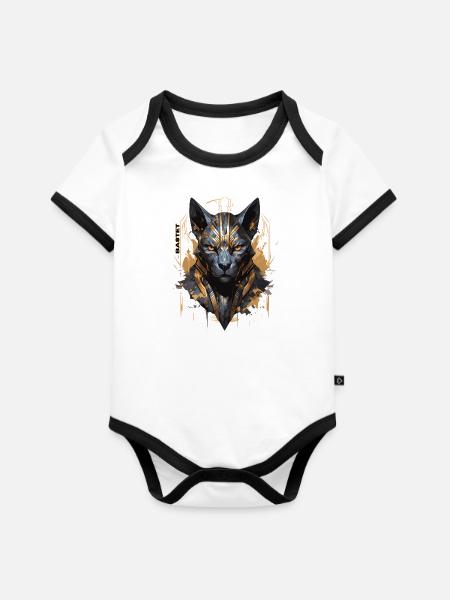 Bastet - Baby Bio-Kurzarm-Kontrastbody - Weiß/Schwarz 