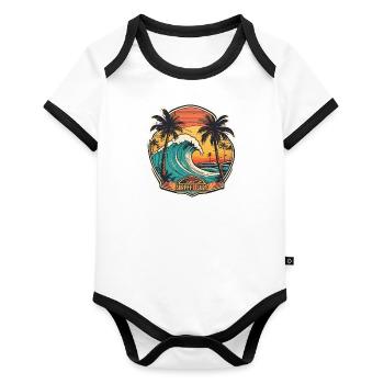 Surfing Beach Palm Tree Sunshine Holidays - Organic Baby Contrasting Bodysuit - white/black  - Front