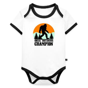 big foot social distancing - Organic Baby Contrasting Bodysuit - white/black  - Front