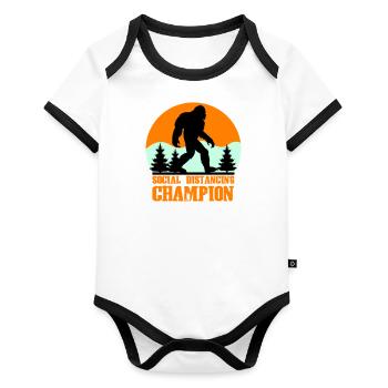 big foot social distancing - Baby Bio-Kurzarm-Kontrastbody - Weiß/Schwarz  - Vorne