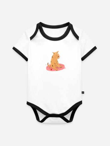 Doggo & Ball - Baby Bio-Kurzarm-Kontrastbody - Weiß/Schwarz 