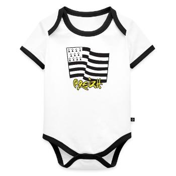 logo Jaune - Body Bébé bio contrasté manches courtes - blanc/noir  - Devant