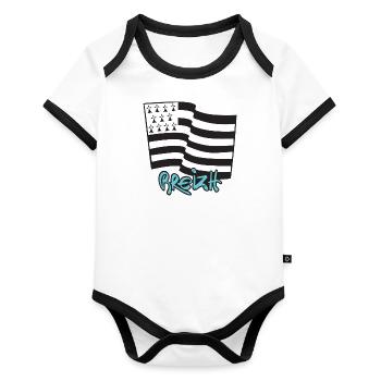 logo Turquoise - Body Bébé bio contrasté manches courtes - blanc/noir  - Devant