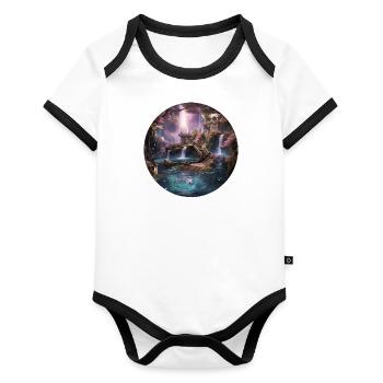 Sorts d’étoiles enveloppants - Body Bébé bio contrasté manches courtes - blanc/noir  - Devant