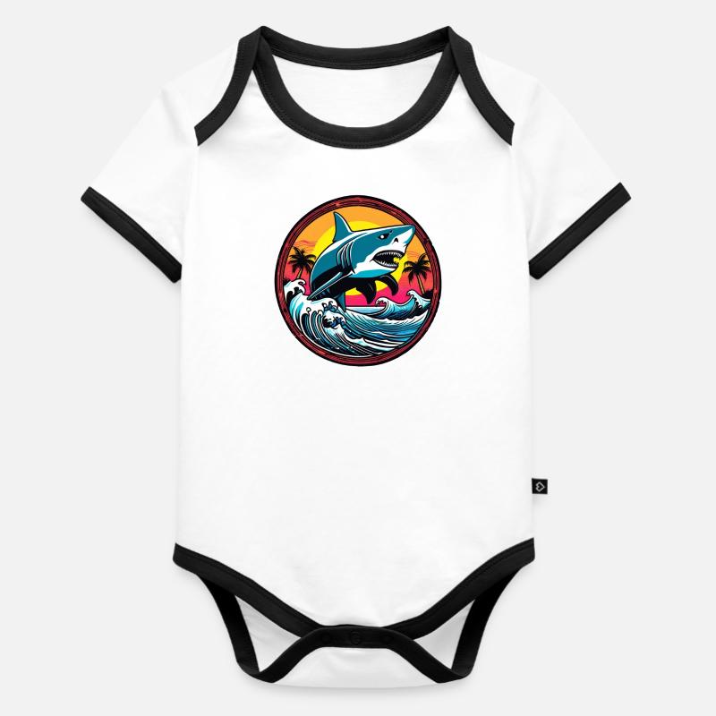 requin - Body Bébé bio contrasté manches courtes - blanc/noir 