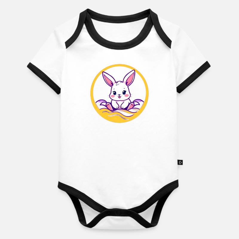 Lapin mignon, lapin de Pâques mignon, lapin - Body Bébé bio contrasté manches courtes - blanc/noir 