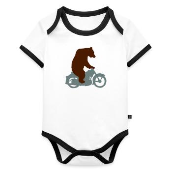 Biker Bear, Born Free, Ride Free - Organic Baby Contrasting Bodysuit - white/black  - Front