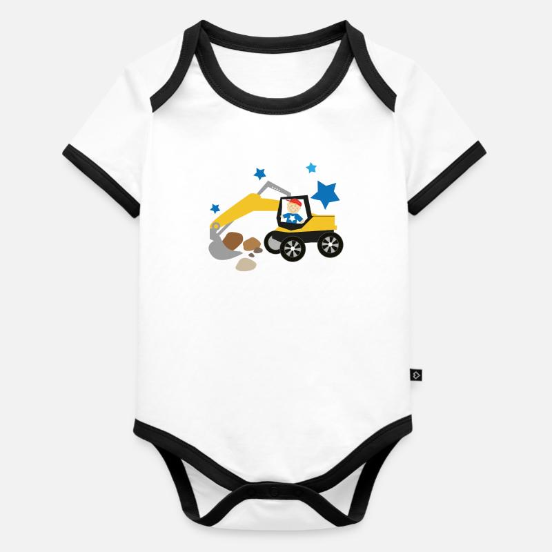 Bagger - Baby Bio-Kurzarm-Kontrastbody - Weiß/Schwarz
