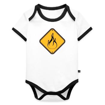 note shield warning caution caution hazard feu - Organic Baby Contrasting Bodysuit - white/black  - Front