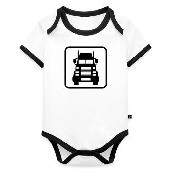 truck sign truck truck truck driver driving car - Organic Baby Contrasting Bodysuit - white/black  - Front
