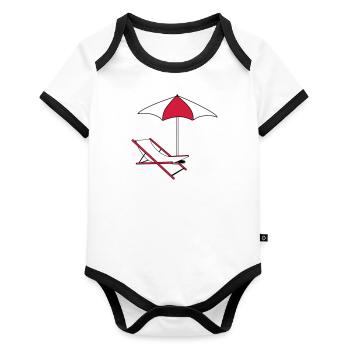 schirm sonnenschirm liegestuhl strandstuhl urlaub - Baby Bio-Kurzarm-Kontrastbody - Weiß/Schwarz  - Vorne