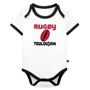 Rugby toulousain - Body Bébé bio contrasté manches courtes - blanc/noir  - Devant