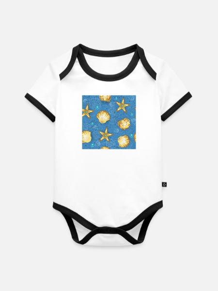 Muscheln Muster - Baby Bio-Kurzarm-Kontrastbody - Weiß/Schwarz