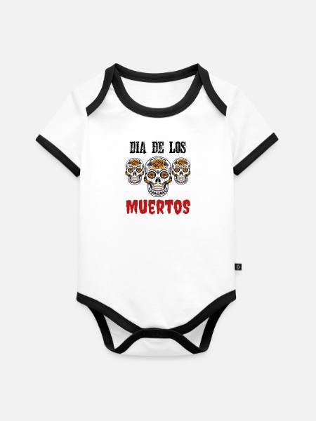 Dia de los muertos - Baby Bio-Kurzarm-Kontrastbody - Weiß/Schwarz