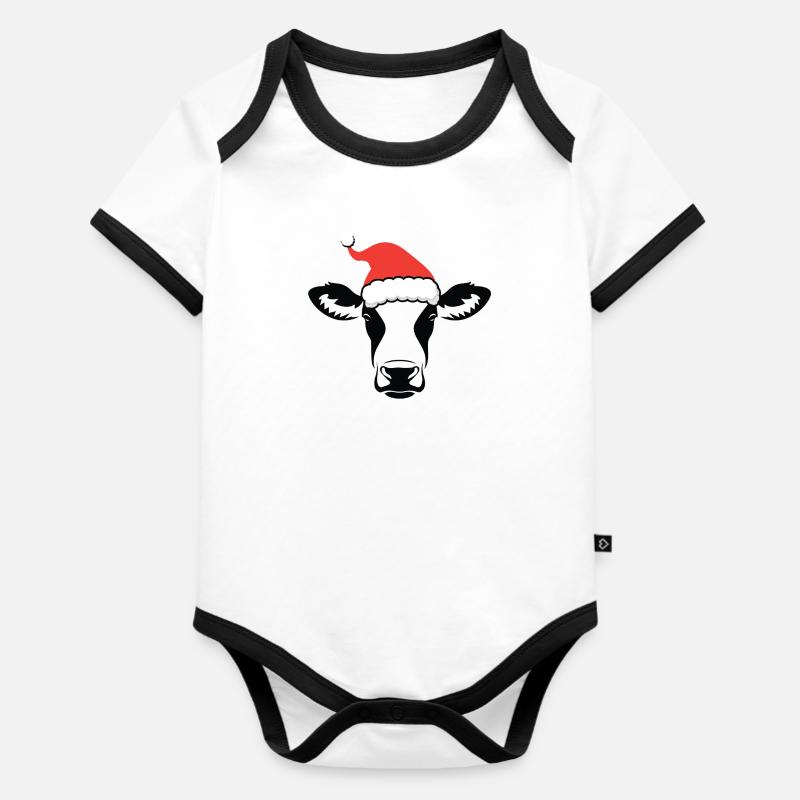 Weihnachtskuh - Baby Bio-Kurzarm-Kontrastbody - Weiß/Schwarz 