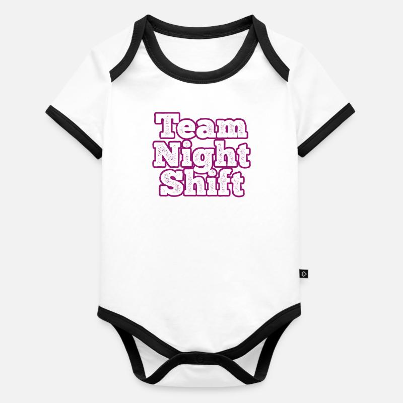 Team Nachtschicht - Baby Bio-Kurzarm-Kontrastbody - Weiß/Schwarz 