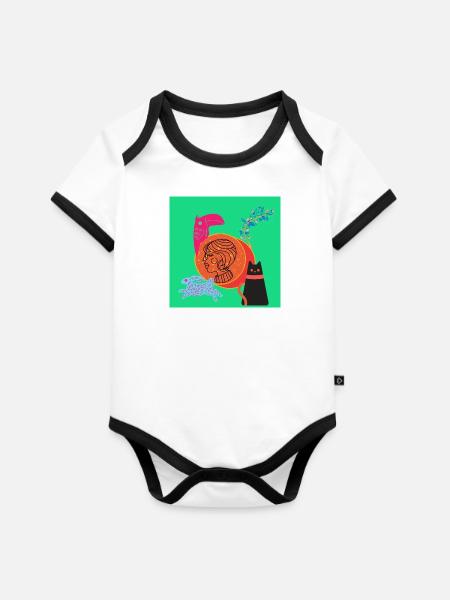 Weibliche Haustiere - Baby Bio-Kurzarm-Kontrastbody - Weiß/Schwarz