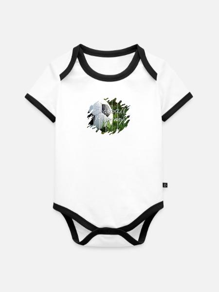 Fußball Mama - Baby Bio-Kurzarm-Kontrastbody - Weiß/Schwarz