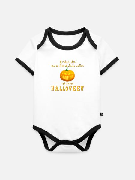 Ich hasse Halloween - Baby Bio-Kurzarm-Kontrastbody - Weiß/Schwarz