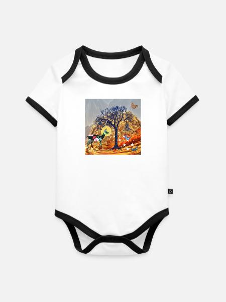 Magischer Baum - Baby Bio-Kurzarm-Kontrastbody - Weiß/Schwarz