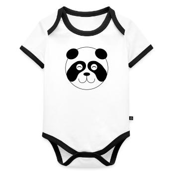 Panda Face 001 - Organic Baby Contrasting Bodysuit - white/black  - Front