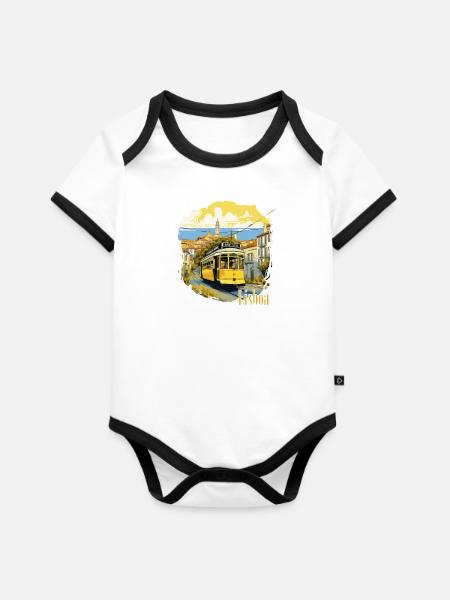 Lissabon - Lisboa - Baby Bio-Kurzarm-Kontrastbody - Weiß/Schwarz 
