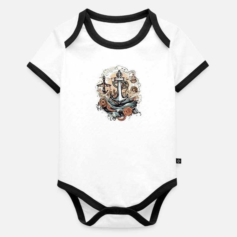 L'ancre du capitaine - Body Bébé bio contrasté manches courtes - blanc/noir