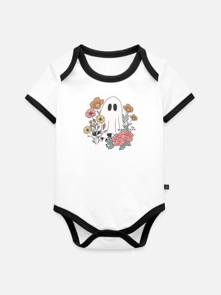 ghost flower - Baby Bio-Kurzarm-Kontrastbody - Weiß/Schwarz