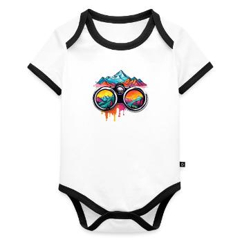 Binoculars / Observation / Observation / Adventure - Organic Baby Contrasting Bodysuit - white/black  - Front