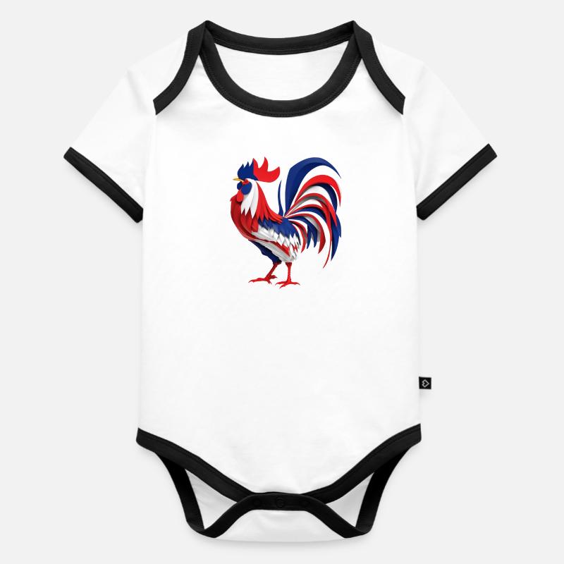 Coq français aux couleurs du drapeau - Body Bébé bio contrasté manches courtes - blanc/noir