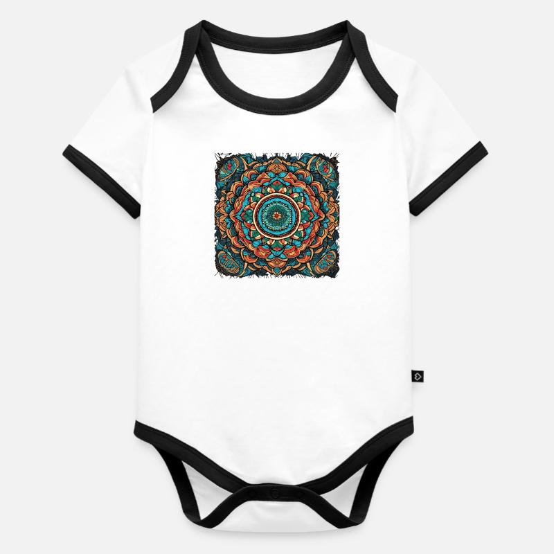 Mandala d’art de rue coloré - Body Bébé bio contrasté manches courtes - blanc/noir