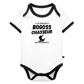 BOGOSS CHASSEUR - Body Bébé bio contrasté manches courtes - blanc/noir  - Devant