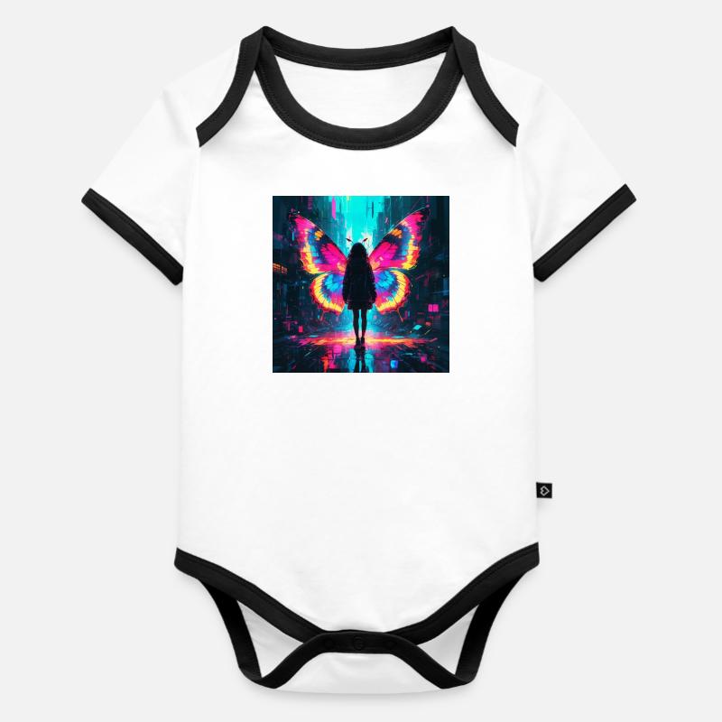 Métamorphose du papillon néon - Body Bébé bio contrasté manches courtes - blanc/noir 